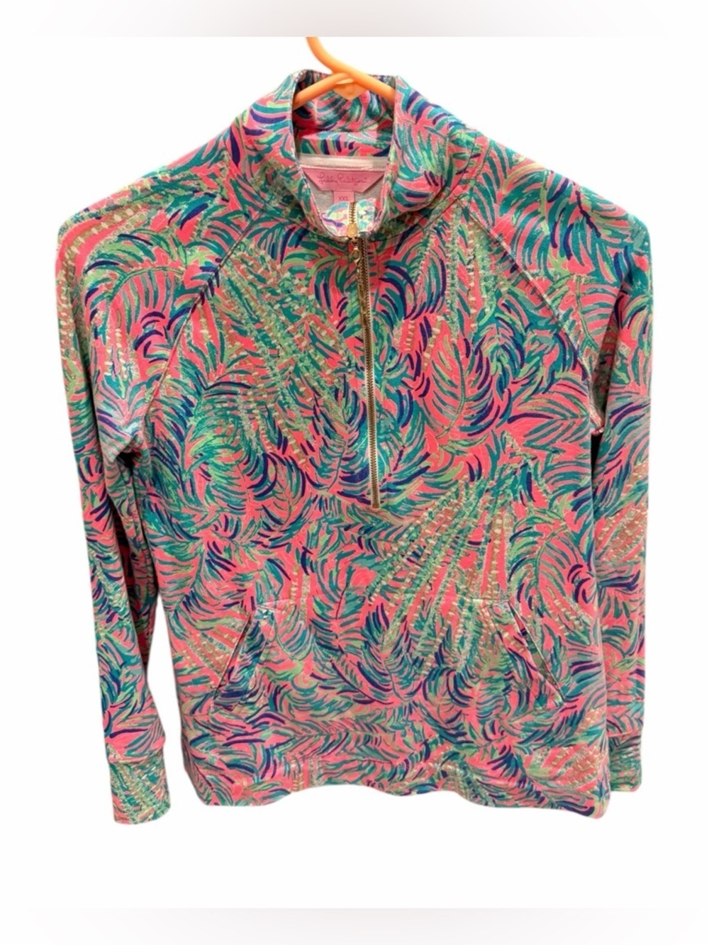 Lilly Pulitzer Pink & Teal Palm Print Quarter-Zip Pullover XXS